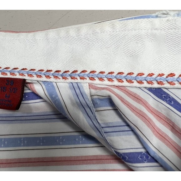 Robert Graham Blue Purple Striped Button Up Shirt Embroidered Cuffs Sz 39/15.5 - Picture 9 of 12